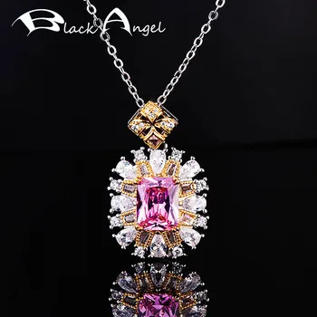 

BLACK ANGEL Created Luxury Pink Gemstone Citrine Pendant Necklace For Women 18K Gold Wholesale Jewelry Christmas Gift