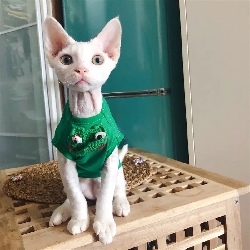 

Spring And Autumn Sphinx Cat Clothes Hairless Cat Thin Frog Vest T-shirt Pet Cotton Lovely Net
