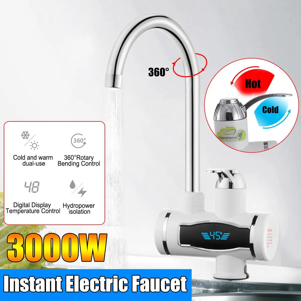 

HD-002 3000W Digital Display Instant Hot Water Tap,Fast electric heating water tap,Inetant Electric Heating Water Faucet