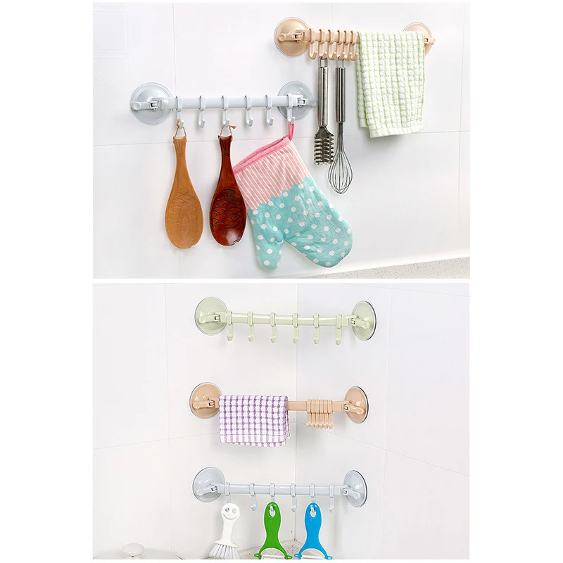 Wall Door Hook Wall Vacuum Rack Suction Cup 6 Hooks Towel Bathroom Kitchen Holder Sucker Hanger RT99