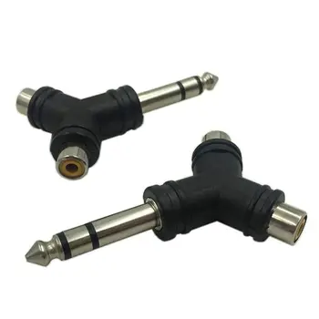 

2x Audio Splitter 1 Stereo 6.35mm 1/4 inch Male Plug to 2 RCA Female Jack Y Adapter