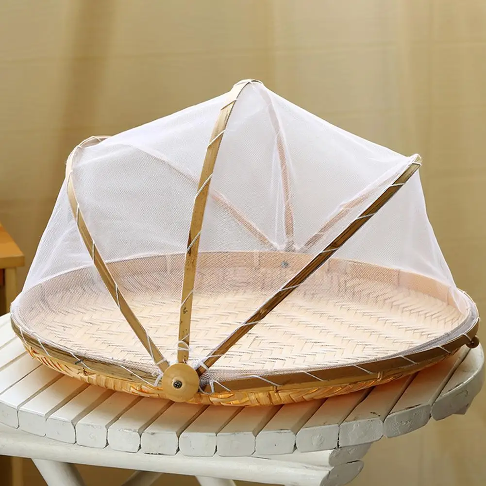 

Bamboo Anti-mosquito Storage Baskets Foldable Hand-Woven Food Serving Tent Dustpan Fruit Dustproof Cover Picnic Mesh Net Tent