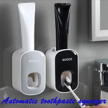 

New Automatic Toothpaste Dispenser Dust-proof Toothbrush Holder Wall Mount Stand Bathroom Accessories Set Toothpaste Squeezers