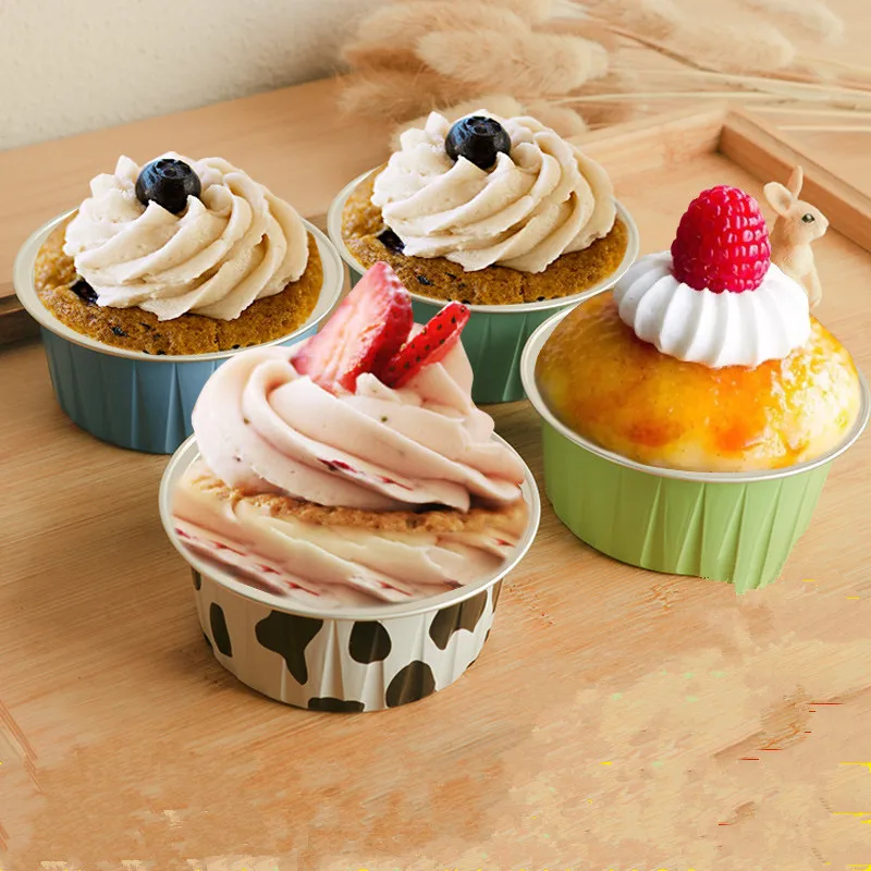 50pcs Round baking supplies 125ml small aluminum foil ice cream fruit cake dessert pudding jelly cup with transparent lid