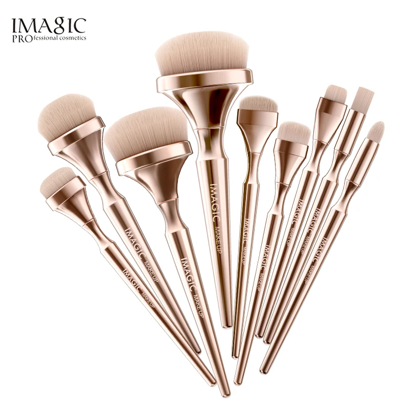 

IMAGIC Makeup Brush Set 9pcs Beauty Essential Metallic Handle High Quality Makeup Blending Brush Kit Professional Tools