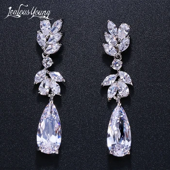 

White Color Flower Shape Zircon Drop Earrings Water Drop Crystal Long Wedding Earrings For Women Bridal Jewelry Gift brinco