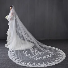Винтажная кружевная свадебная вуаль для свадьбы в соборе, свадебная вуаль, Цветочная кружевная свадебная вуаль, два яруса на заказ