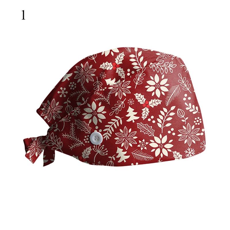 Christmas Snowflake Print Adjustable Fashion Print Scrub Hat Dust-Proof Cap Cotton Nurse Cap Bandage Men Women Surgical Hat Cap true religion skully hat