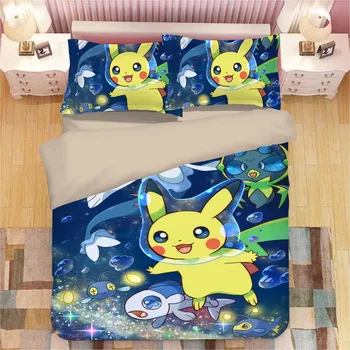 

Pikachu Pokemon 3D Bedding Set Duvet Covers Pillowcases Cartoon Anime Pokemon Comforter Bedding Sets Bedclothes Bed Linen 07