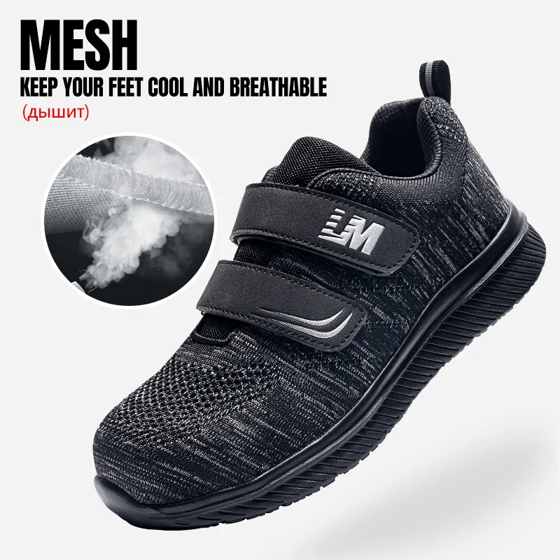 LARNMERN Mens Steel Toe Work Shoes Safety Shoes Lightweight Breathable Anti-smashing Anti-puncture Non-slip with Velcro