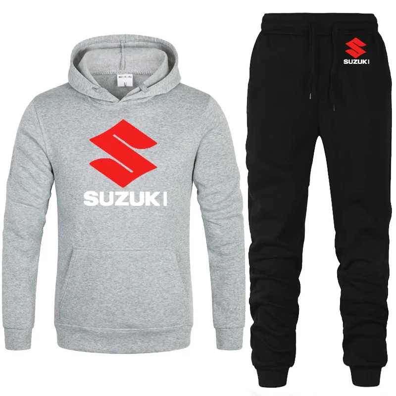Мужские толстовки с капюшоном с логотипом Suzuki, унисекс, модная мужская толстовка с капюшоном в стиле хип-хоп, harajuku, повседневные флисовые худи, штаны, костюм из 2 предметов