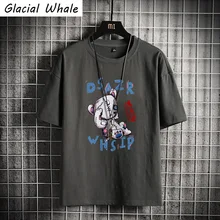 

GlacialWhale Men's T-shirt Men New Summer Tops Bear Print Cotton T-shirts Japanese Streetwear Harajuku Oversized T Shirt For Men