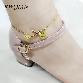 

Custom Name Rose Anklet Gold Stainless Steel Chain Anklet For Women Personalized Flower FemaleAnkle Bracelet Charm Foot Jewelry