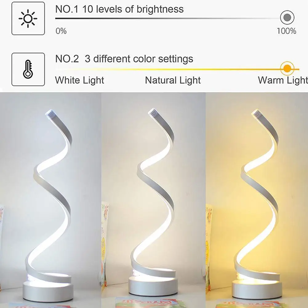 

1pc LED Spiral Table Lamp Modern Curved Desk Bedside Lamp Warm White And Room For Living UK Light Bedroom Y2S0