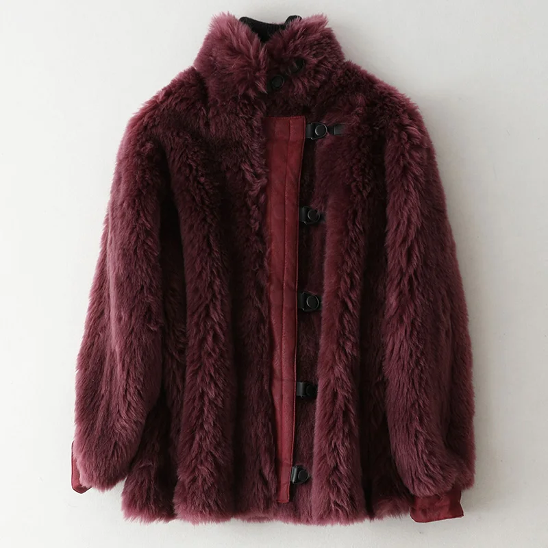 purple Пальто из натурального меха, Женская шерстяная куртка, осенне-зимнее пальто, женская одежда, корейские винтажные топы из овечьей шерсти, Manteau Femme ZT4100 - Цвет: purple