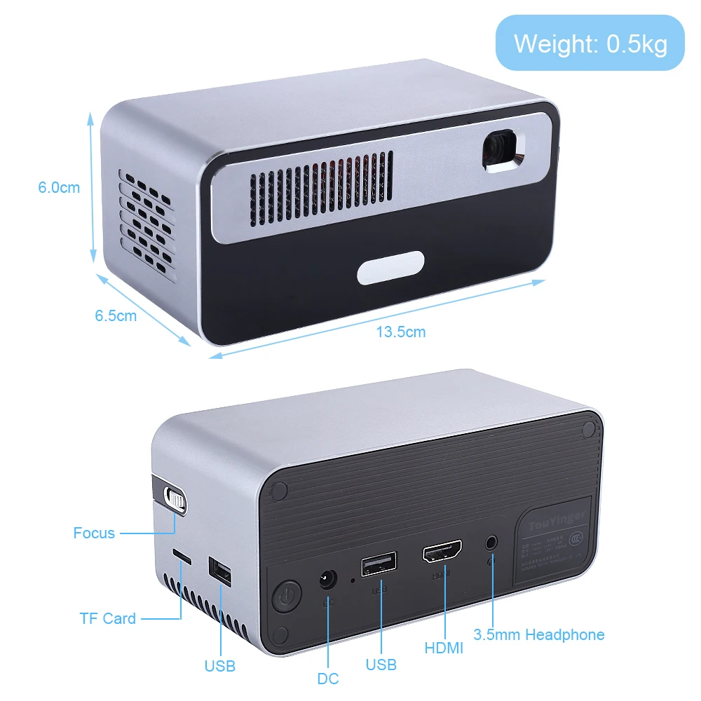 Мини проектор светодиодный Touyinger HDP300 250 ANSI портативный DLP Wi Fi аккумулятор HD Android 1080P