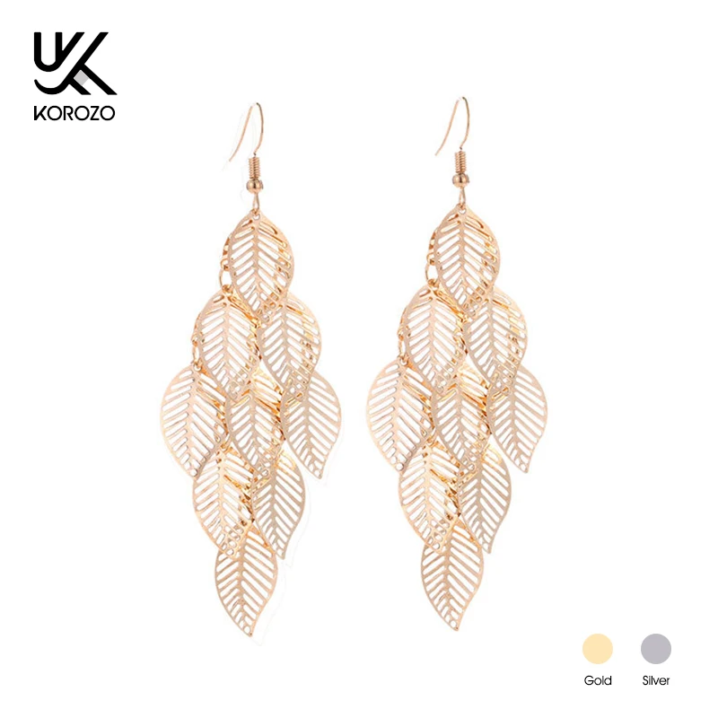 

Gold and Silver Multi-layer Hollow Leaves Earrings Long Leaf Earrings for Women Bijoux 2019 Pendientes Mujer Hot Fashion