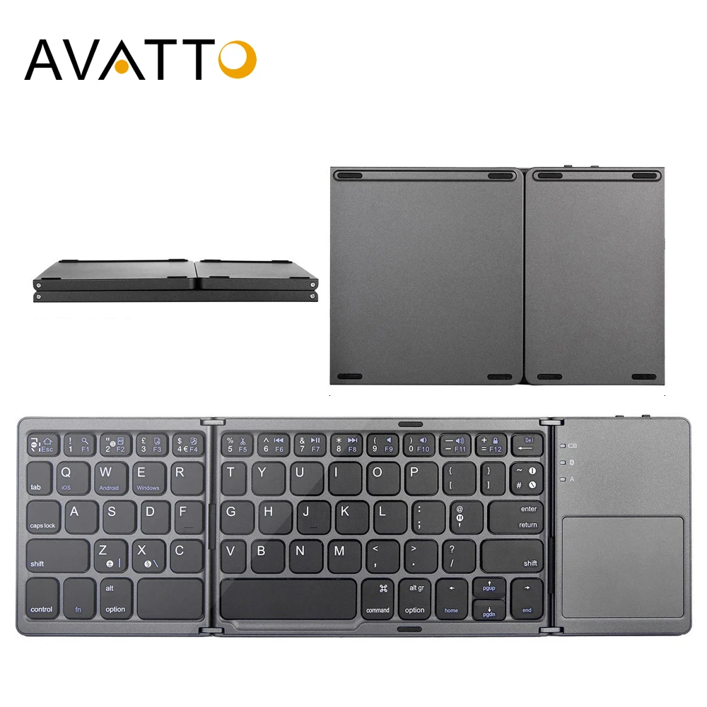 AVATTO Russian/Spanish/English B033 Mini Folding keyboard, Wireless Bluetooth Keyboard with Touchpad for Windows, Android, IOS magic keyboard pc