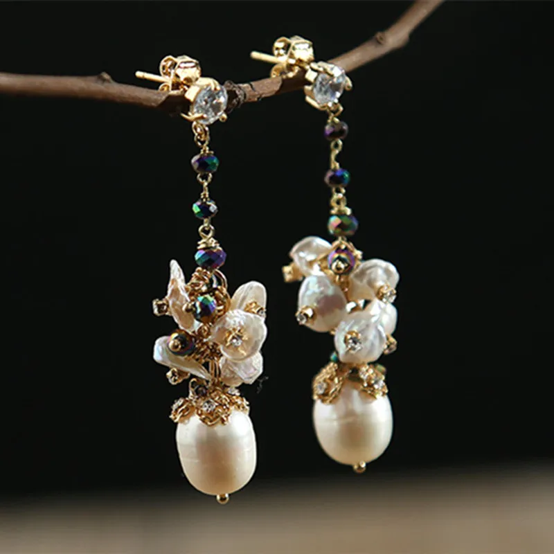 

Bebeoso Exquisitely handmade Pearl Earrings Female Fresh Water Special shaped Pearl Long Earrings For Women Fine Jewelry