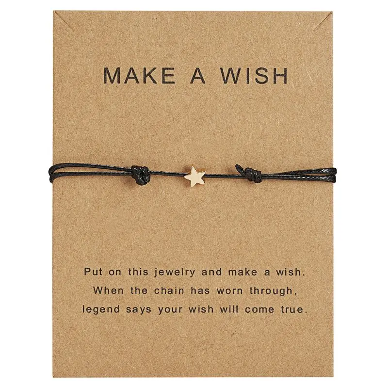 

C6UD Good Luck Wish Card Star Charm Adjustable Wax Rope Bracelet Friendship Jewelry