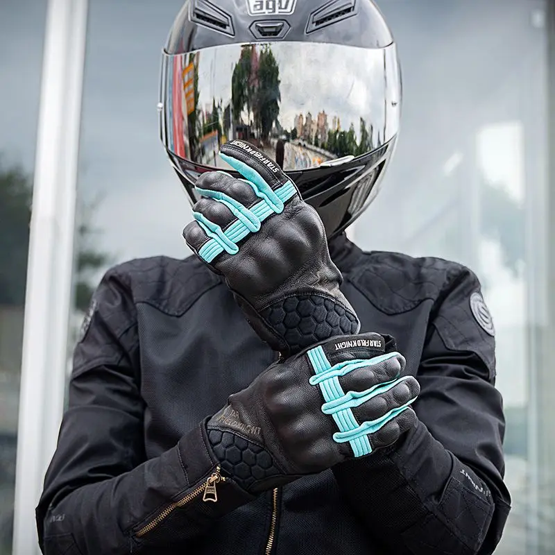 SFK Genuine Leather Goatskin Retro Motorcycle Gloves Full Finger Touch Screen Knuckle Protection motocross motorcycle accessory motorcycle gloves,leather motorcycle gloves