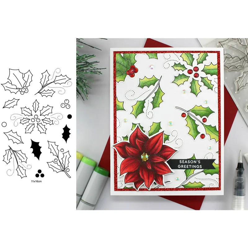 

Christmas Popular Holly Floral Decoration Transparent Clear Stamps for DIY Scrapbooking Cards Crafts 2019 New