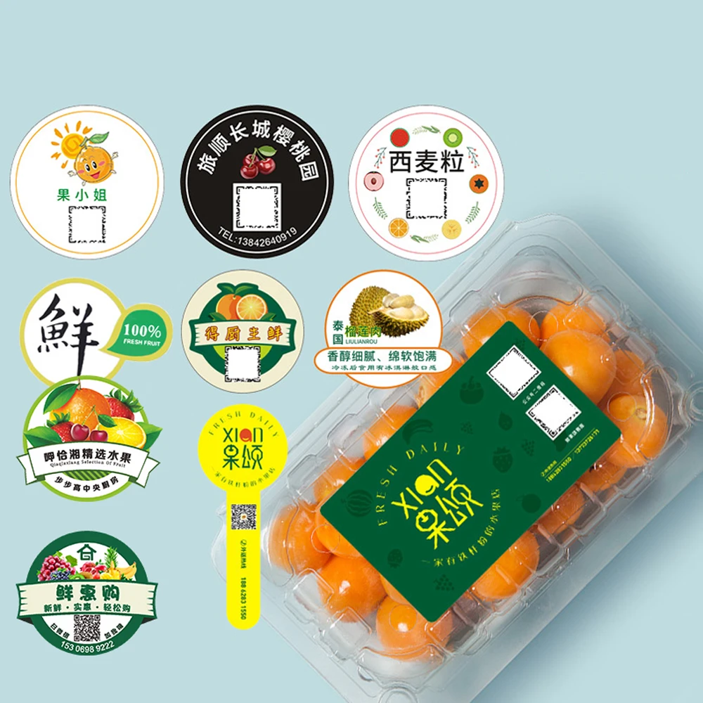 

Free Design Adhesive Fruits Labels Customizing Food Packaging Stickers