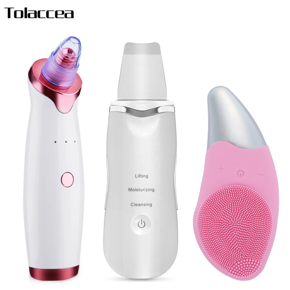 

Ultrasonic Skin Scrubber Face Pore Cleaner Exfoliator Vacuum Suction Blackhead Remover Sonic Electric Facial Cleansing Brush