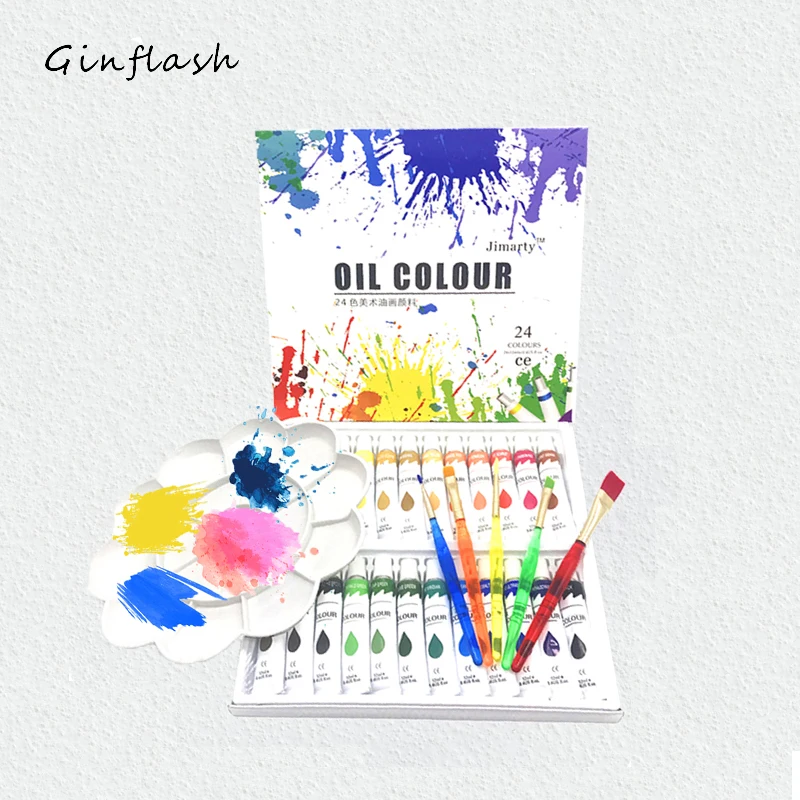 Ginflash Professional Oil Paints art for artists Canvas Pigment Art Supplies Drawing 12ML/tube 24Colors no paint brush&palette