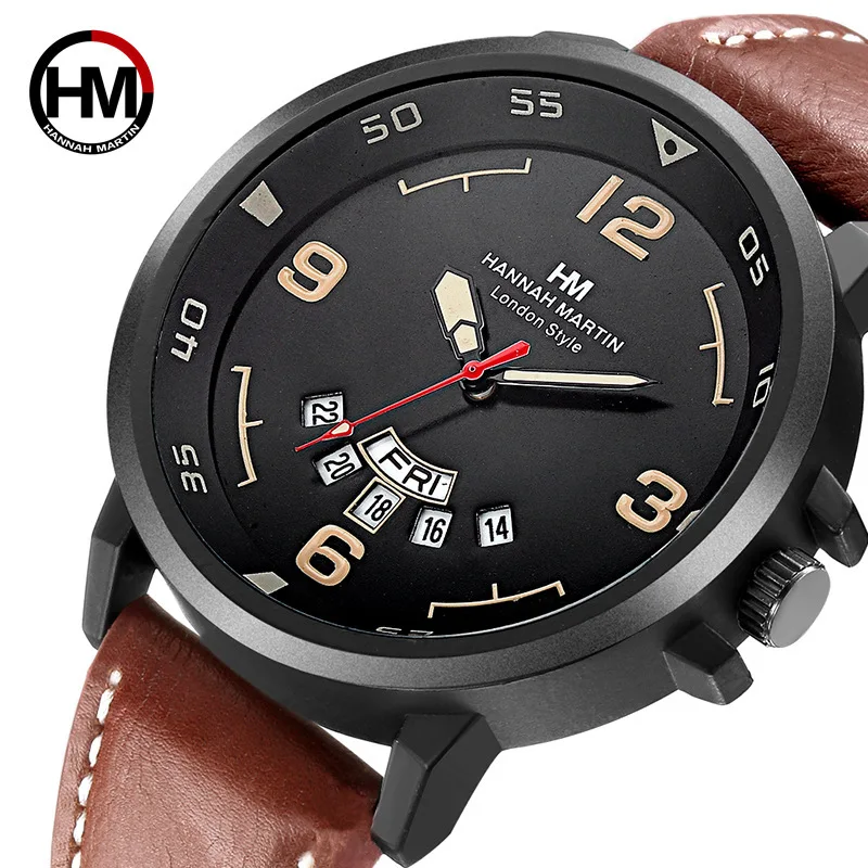 

Men Double Calendar Europe And America Sports Large Watch Authorized Army Style Watch Leather Belt Calendar Week Watch Mens Watc