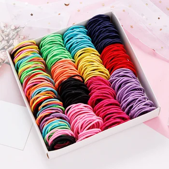 

New 100PCS/Lot Girls Candy Colors Nylon 3CM Rubber Bands Children Safe Elastic Hair Bands Ponytail Holder Kids Hair Accessories