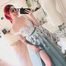 Прозрачные вечерние платья с аппликациями с разрезом Тюлевое Платье De Soiree торжественное платье Дубай Саудовская арабское вечернее платье для выпускного вечера