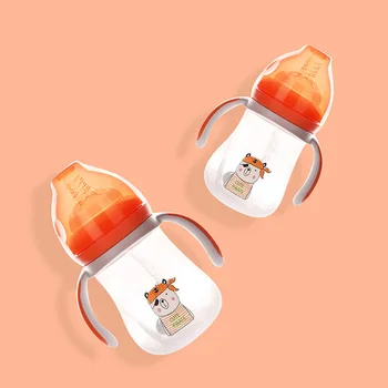 

240ML Baby Infant PP Milk Feeding Bottle Anti-Slip Handle & Cup Cover Water Bottle Wide Mouth Feeding Bottle