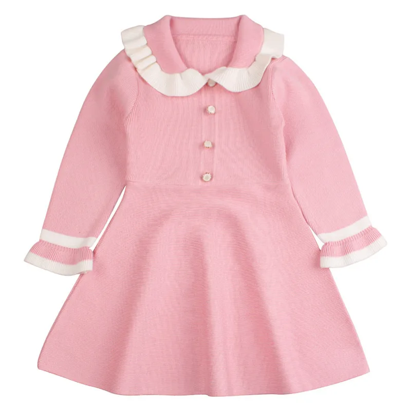 Кардиган с оборками для маленьких девочек; теплое платье-свитер для маленьких девочек; одежда с длинными рукавами и круглым вырезом; весенне-осеннее Детское пальто