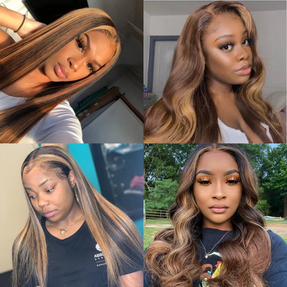 Highlight Ombre Bundles With Closure T part Brazilian Bone Straight Bundles With Closure Brown Human Hair Bundles With Closure