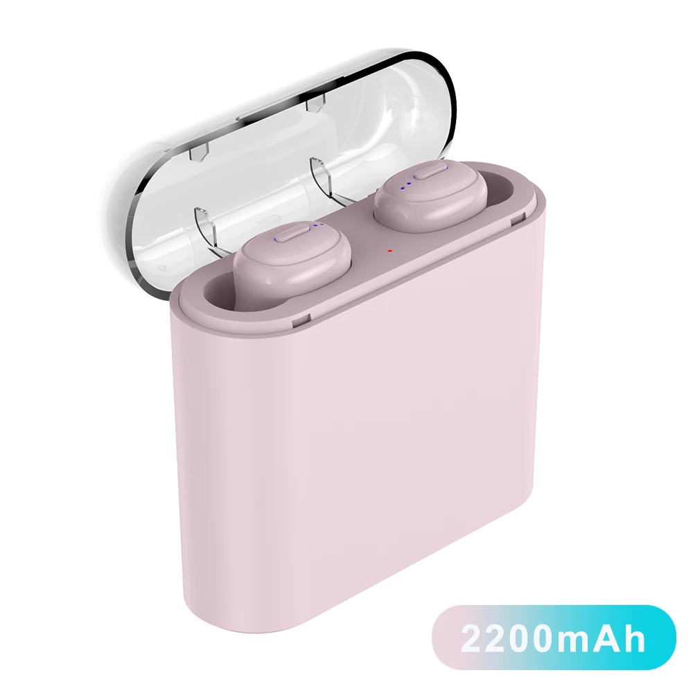 2200mAH pink 2200 мАч/4000 мАч красочные мини беспроводные Bluetooth наушники TWS голосовое сообщение бас светодиодный цифровой дисплей прогулочная зарядная коробка - Цвет: 2200mAH pink