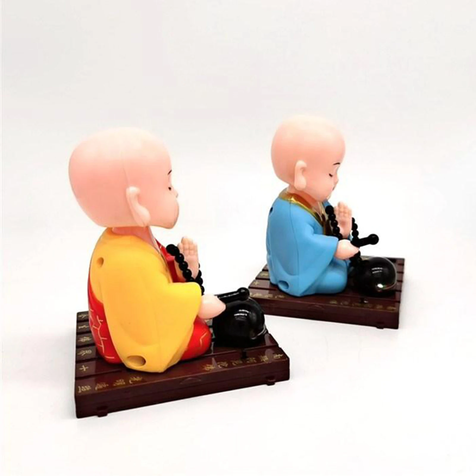 Solar Power Dancing Toy Buddhist Monk Nodding Head Toy Car Decoration Yellow