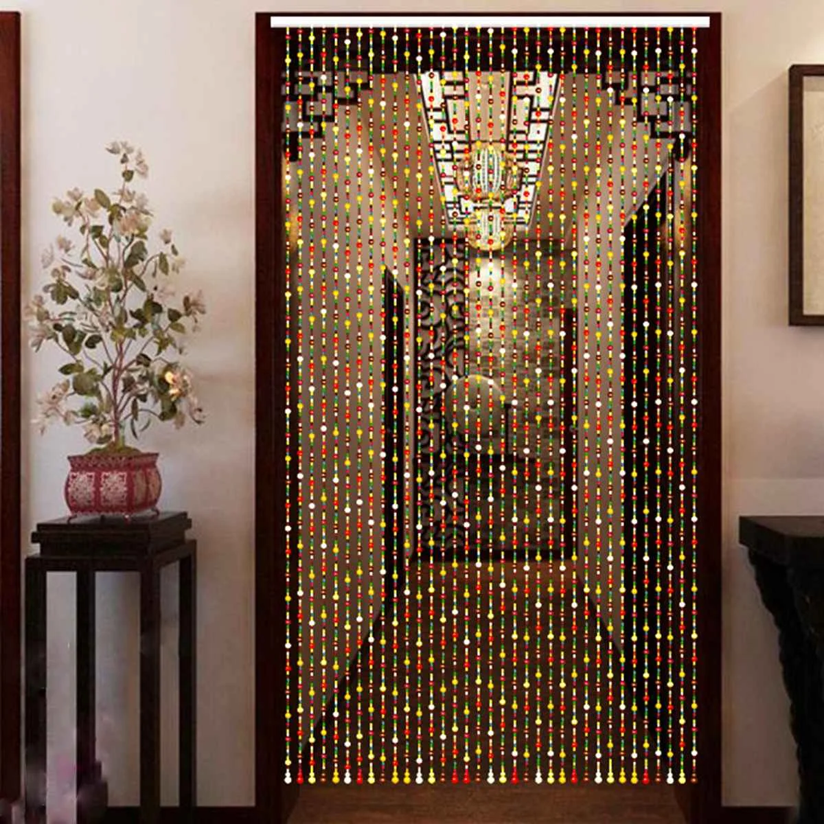 106cm Colorful Wooden Bead Curtains 25 Line Fly Screen Wooden