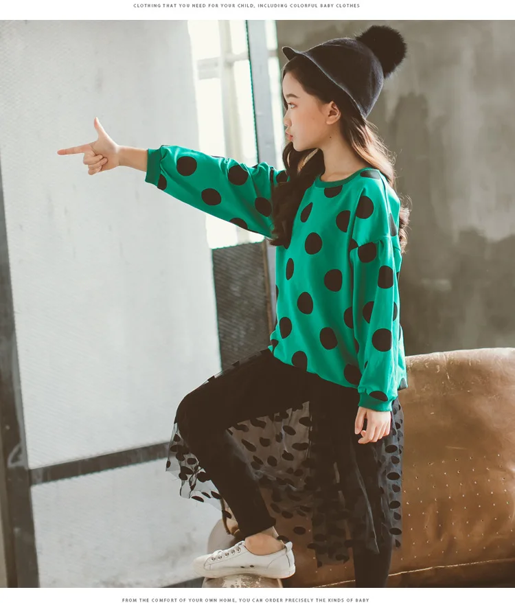 Little Girls Clothes Sets Winter Autumn Fashion Dot School Children Teenage Girls Sport Casual Kids Clothes Set for 6 8 10 12 Y