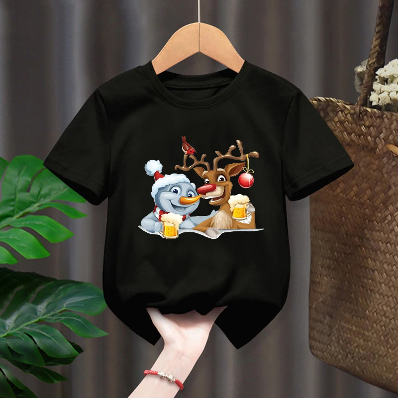 Merry Christmas New Fashion Funny Santa Gift Graphic Kids Black Tshirts Boys Short Sleeve Children T-shirt Girls Casual Tops Tee