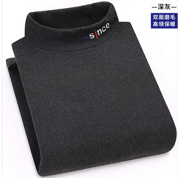 Темно-серый Hombres cólido y cómodo jersey de cuello alto mangas largas suéteres de punto de jersey suave flexible slim fit Jersey casual de - Цвет: Темно-серый