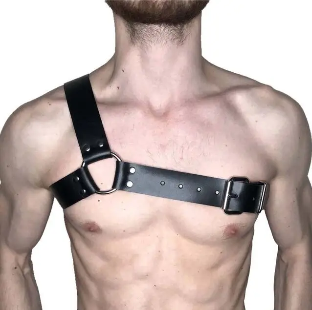 Punk Pu Leather Harness Mens Bondage Body Adjustable Chest Shoulder Straps Black Belt Men Fetish Gay bdsm Clubwear Lingerie - Цвет: C