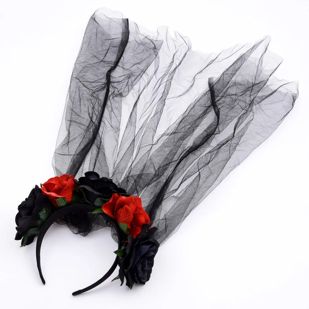 Женский день мертвых цветочный цветок повязка на голову с розой нарядное платье Хэллоуин головной убор модные ленты для волос головная повязка