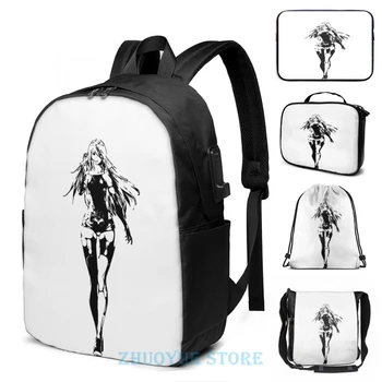 

Funny Graphic print Weathered Nier Automata a2 USB Charge Backpack men School bags Women bag Travel laptop bag