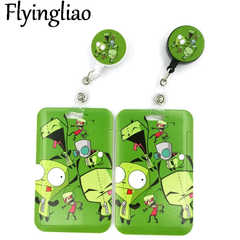 Invader Zim Cartoon Retractable Badge Reel Lanyard Nurse ID Business Credit Card Work Card Badge Holder Office Student Clips