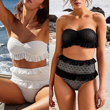 

Ruffle Vintage Bikinis Women Swimwear 2020 Falbala Sexy Bandeau Bikini Push Up Mesh Swimsuit High Waist Bathing Suit Beach Wear