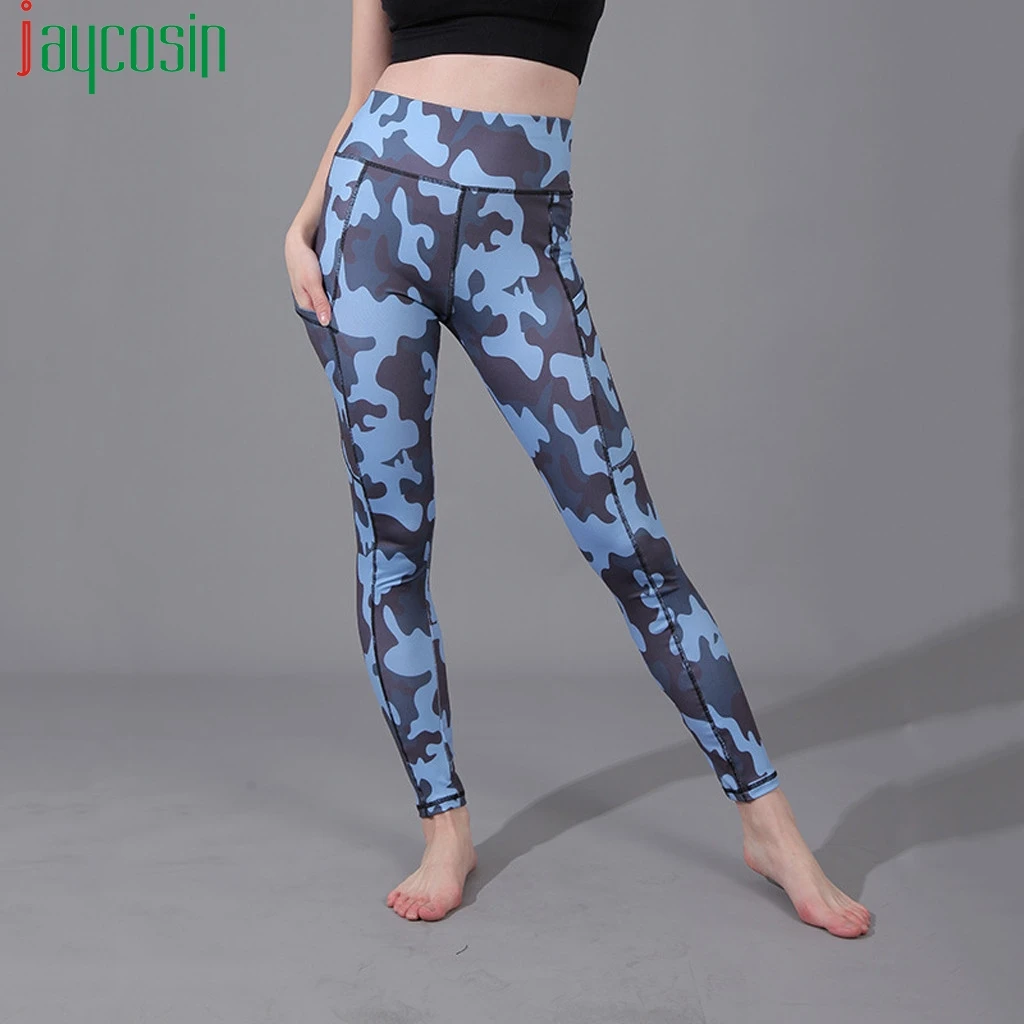 Женские леггинсы для фитнеса бега узкие брюки с боковыми карманами камуфляжные