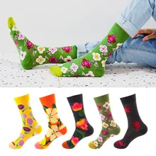 LISCN, 5 пара/лот, мужские носки из чесаного хлопка с рисунками животных, птиц, акул, зебры, кукурузы, арбуза, морского масла, забавные носки Ван Гога