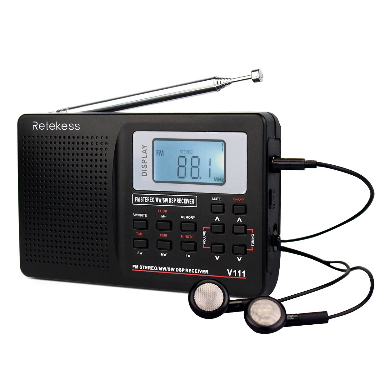 

RETEKESS V111 9 KHZ or 10 KHZ Portable Radio FM Receiver radio kits MW SW World Band Receiver with Timing Alarm Clock