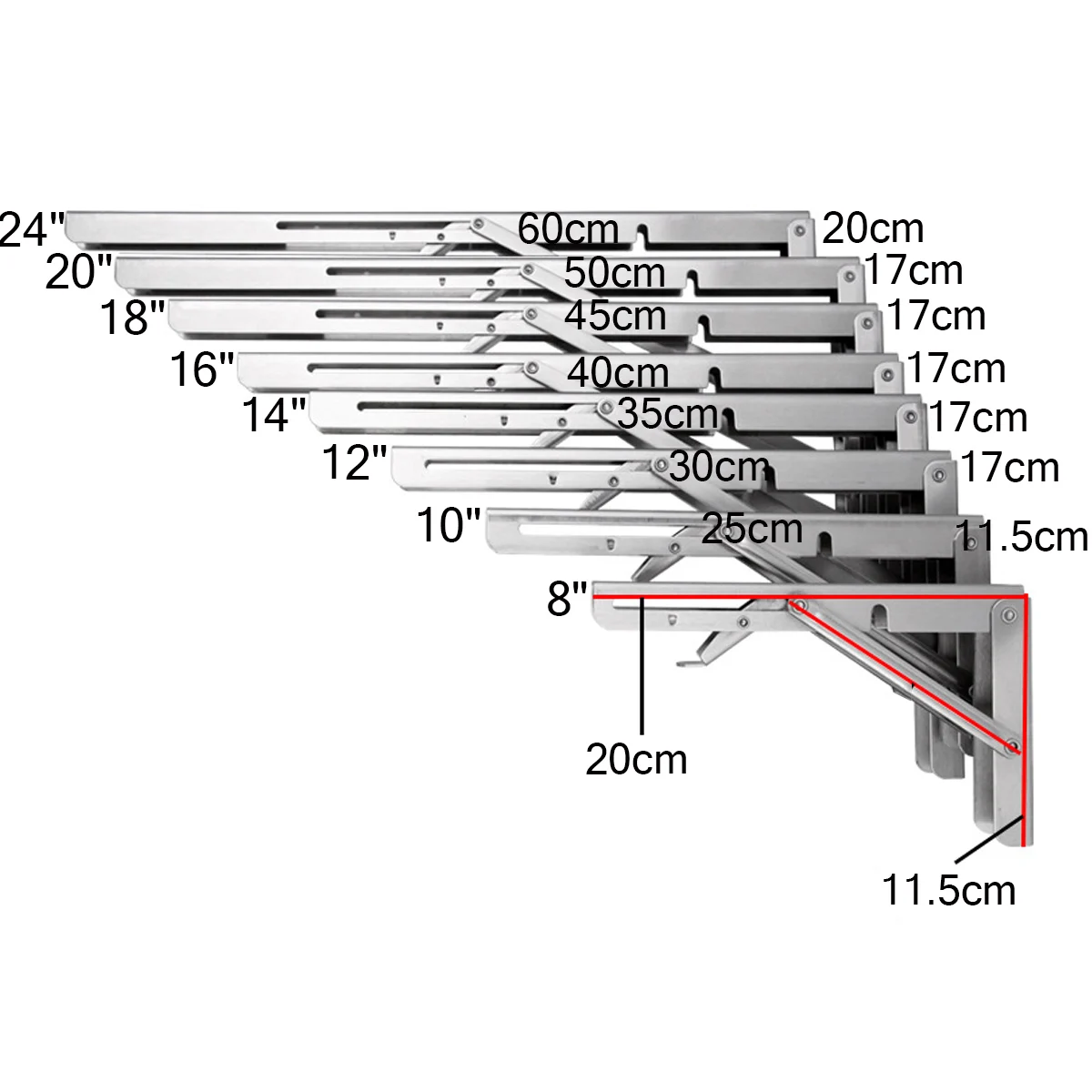 접이식 스탠드 테이블 선반 지원을위한 2PCS 스테인레스 스틸 브래킷 벽걸이 형 상품 선반 Mesa De Pared Plegable 책장